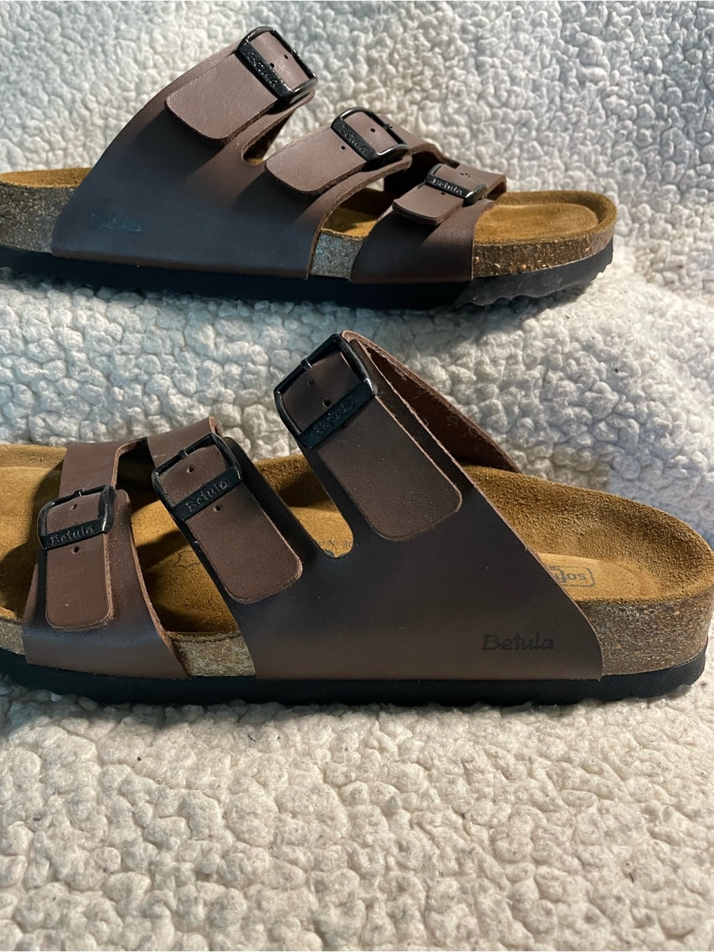 Betula Brown Triple-Buckle Cork Footbed Sandals